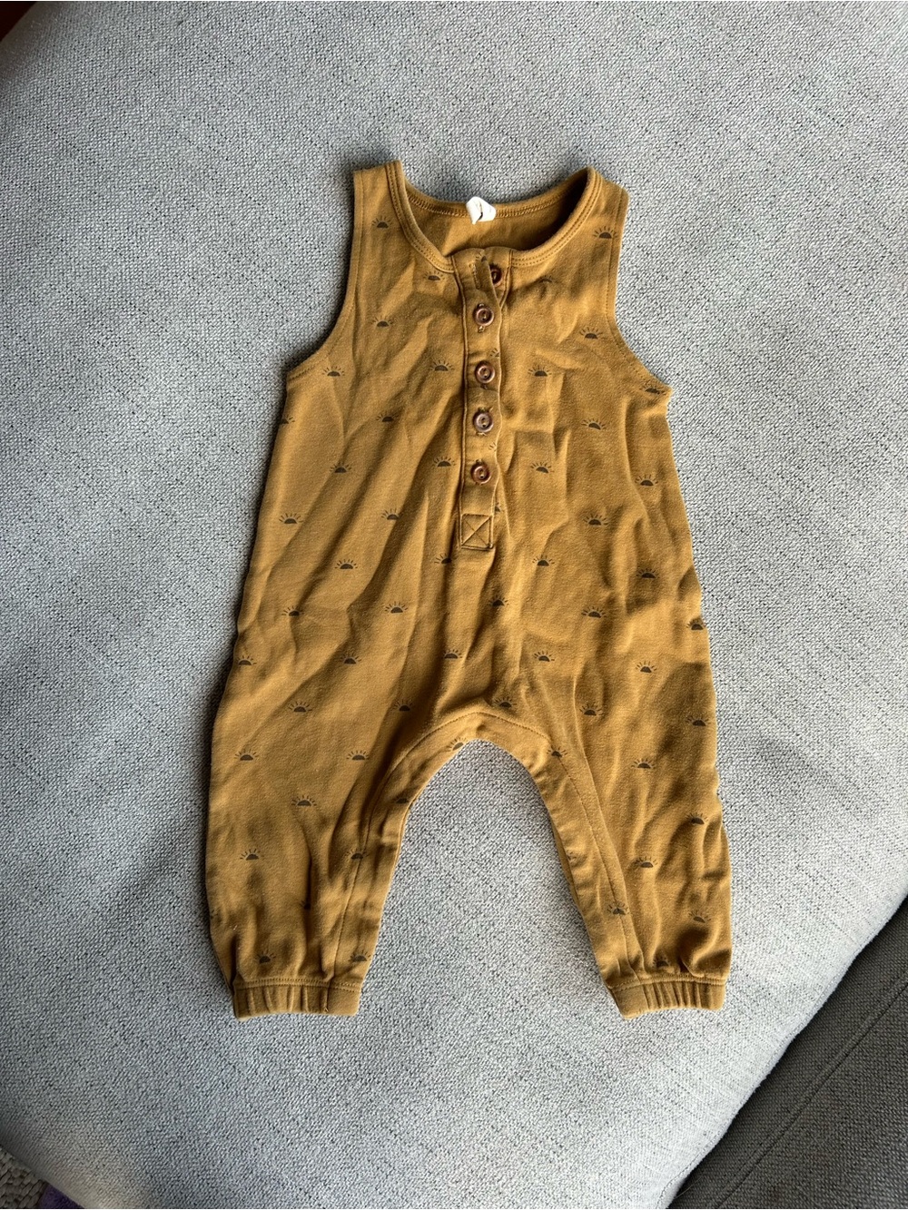 Mustard Sleeveless Button-Front Baby Romper Quincy Mae